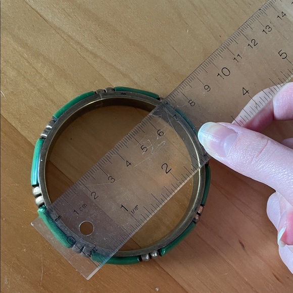 Vintage Green and Brass Bangle Bracelet - Picture 3 of 3